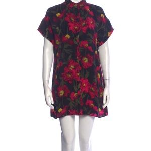 Alice + Olivia Red and Black Mini Dress with Mandarin Collar